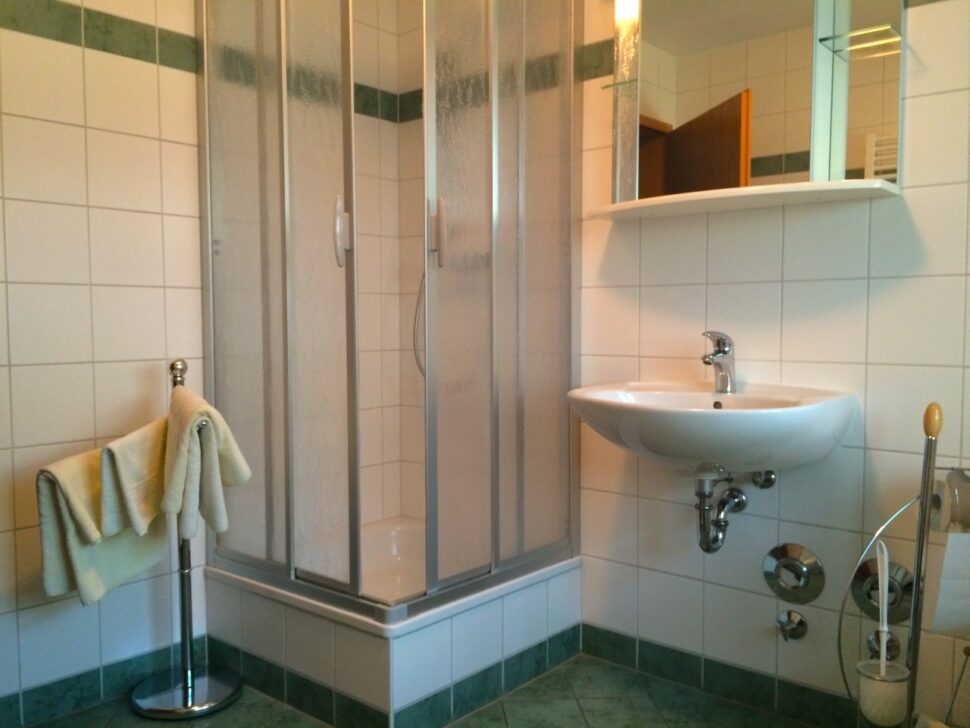 Sonnenhof Bad Elster Badezimmer mit Duche und Waschbecken